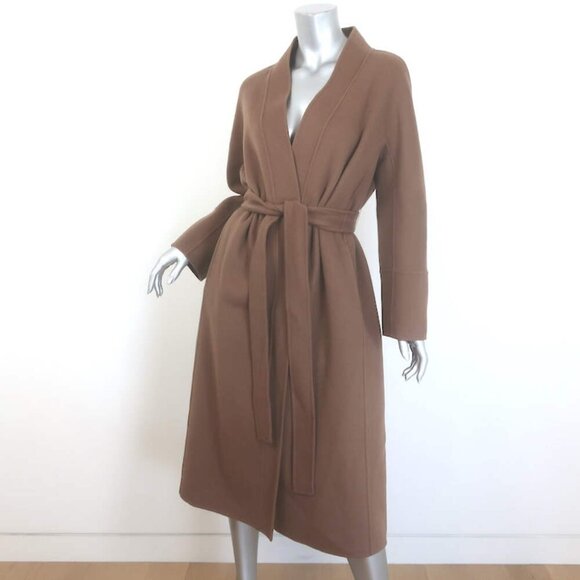'S Max Mara Calla Belted Wrap Coat Brown Felted Wool Size US 4 - Picture 5 of 13